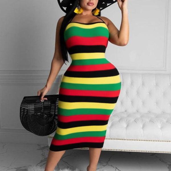 Plus Size Striped Backless Dress