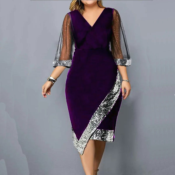 Velvet Irregular Sequin Mesh Dress