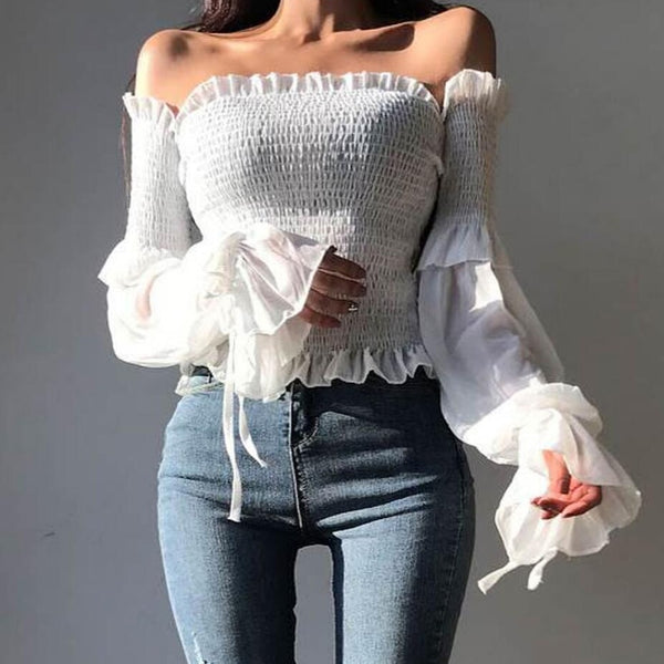 Off Shoulder Pleated Bow Shirt